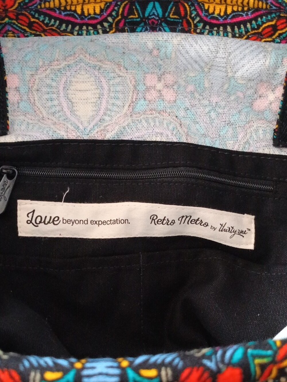 Thirty One Retro Metro Vibrant Blue Patterned Tote Bag - Picture 3 of 5